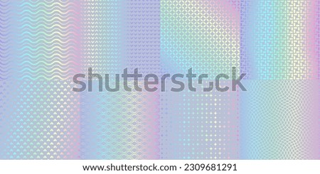 Hologram texture pattern on glitter foil background, vector gradient of iridescent rainbow color. Holographic pattern or holograph texture foil background, abstract neon or chrome holography glitter Royalty-Free Stock Photo #2309681291