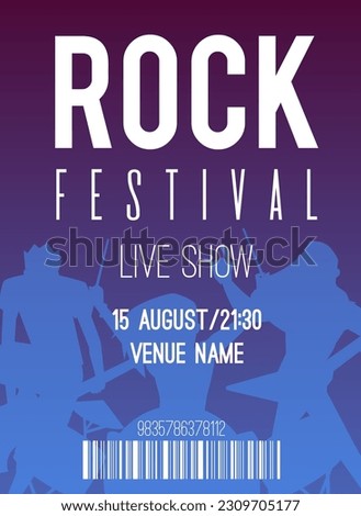 Rock festival advertising poster or banner template, flat vector illustration. Banner or poster, invitations and tickets backdrop for rock music festival event.