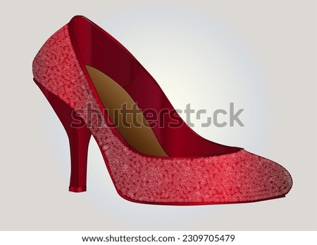 A ruby red sparkling stiletto heel style slipper isolated on a white background