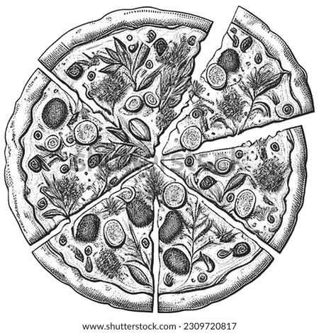Hand Drawn Engraving Pen and Ink Pizza Vintage Vector Illustration