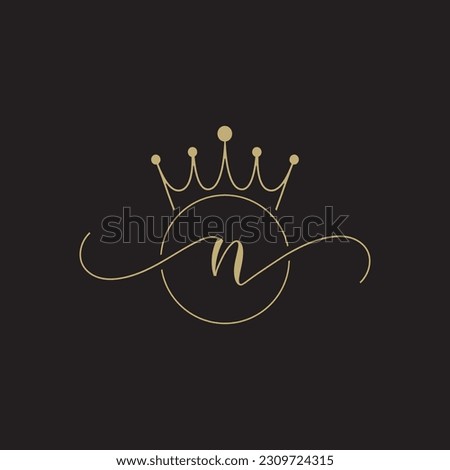 Handwritten Letter N Crown Royal Logo Design Template Vector Icon Illustration