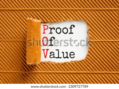 POV Proof of value symbol. Concept words POV Proof of value on beautiful white paper. Beautiful white table brown background. Business and POV Proof of value concept. Copy space.