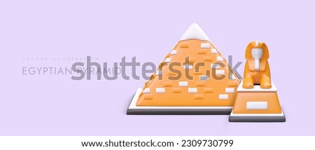 3D Egyptian pyramid with sphinx. Detailed realistic image. Pyramid with painted bricks. Poster for travel company, souvenir shop. Color vector advertising of excursions Royalty-Free Stock Photo #2309730799