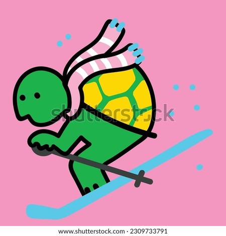 Cute Turtle Ski Animal Vector Illustration Icon