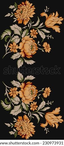 Handmade digital flowers design. textile Botanical Flower Colorful, Vintage style fabric prints.   Floral Background. Digital hand drawn Illustration flowers.