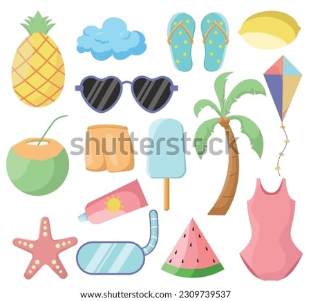 flat vector summer elements collection illustration