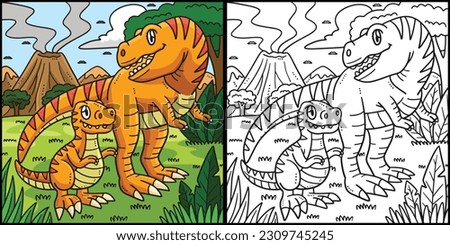 Mother T-Rex and Baby T-Rex Coloring Illustration