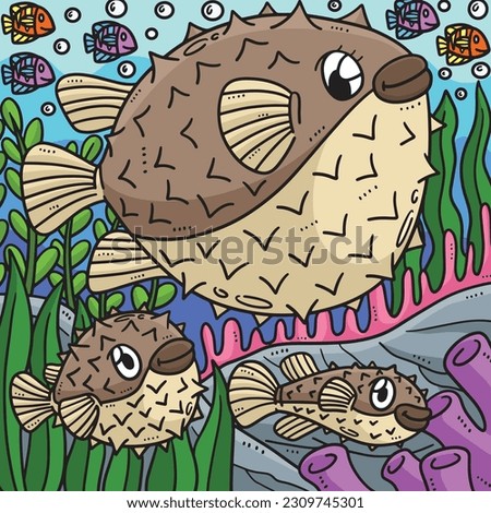 Mother Pufferfish and Baby Pufferfish Colored 