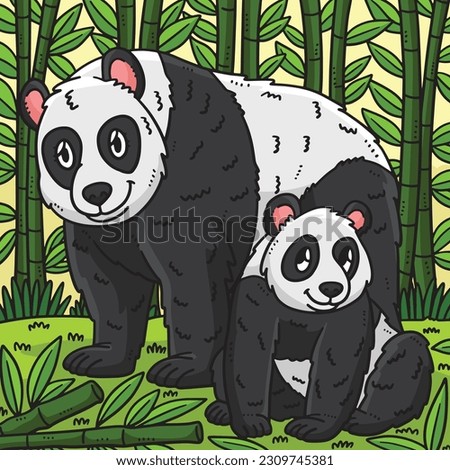 Mother Panda and Baby Panda Colored Cartoon