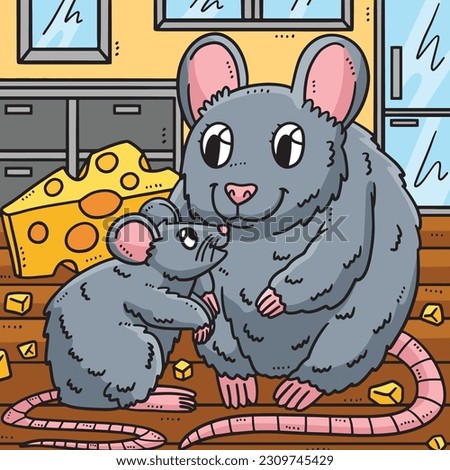 Mother Mouse and Baby Mouse Colored Cartoon 