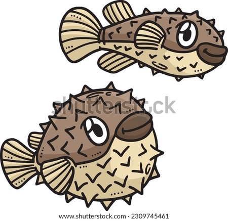 Two Baby Pufferfish Cartoon Colored Clipart 