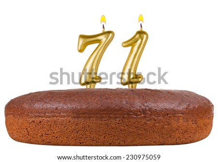 birthday cake with candles number 71 isolated on white background