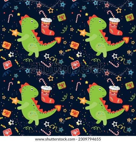 Happy New Year cartoon seamless pattern. Funny dragon symbol of Chinese new year 2024. Vector background ready for wrapping paper, fabrics.