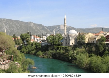 mostar bridge and neretva river in mostar city in bosnia