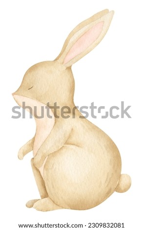 Cute watercolor Bunny. Hand drawn illustration of Rabbit on white isolated background for baby shower greeting cards or invitations. Drawing of woodland little Hare for kid poster in pastel colors.