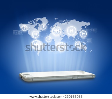 Globalization or Social network concept background with new generation of mobile phone