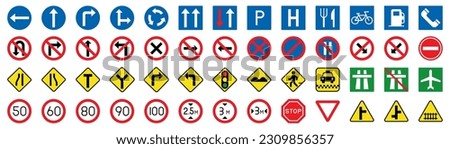 Traffic road sign collection. Set of traffic sign. Road sign collection Royalty-Free Stock Photo #2309856357
