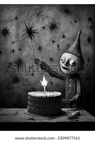 A scary and sad person celebrates his birthday alone, a black and white picture