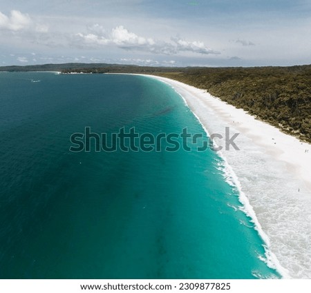 Jervis bay Panorama Aerial Drone Picture of the white sand Hyams beach in New South Wales, Australia