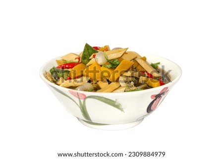 Food from Thailand with the bamboo shoot curry, delicious and good taste put on the white background,concept isolated picture.