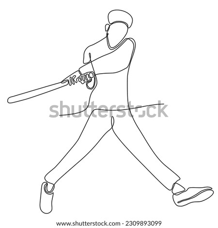 Continuous one line art illustration of american cricketer male baseball player vector illustration