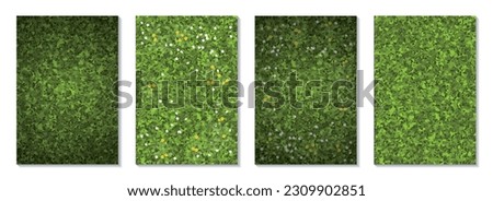Vector illustration set grass. Top view. Several types of green lawn. View from above. Grass, small white and yellow flowers. Background grass. Royalty-Free Stock Photo #2309902851