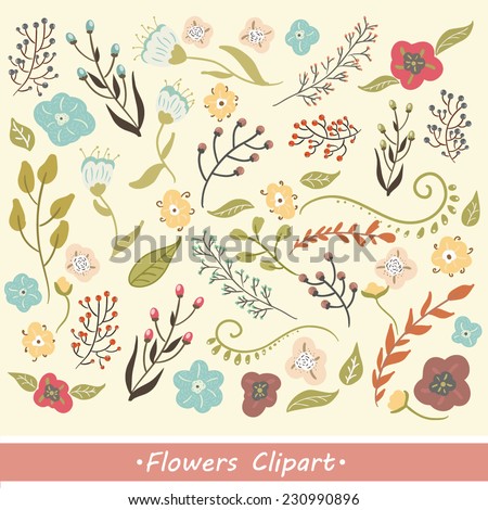 set  of pretty floral elements clip-art