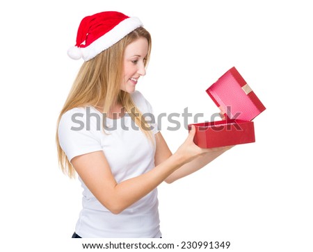 Xmas woman unwrapped with red present box