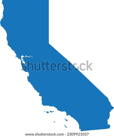 BLUE CMYK color detailed flat map of the federal state of CALIFORNIA, UNITED STATES OF AMERICA on transparent background