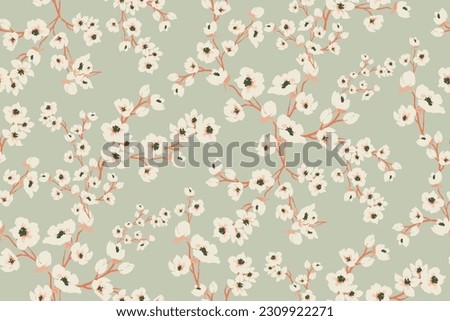Cute feminine watercolor seamless pattern with wildflowers. Royalty-Free Stock Photo #2309922271