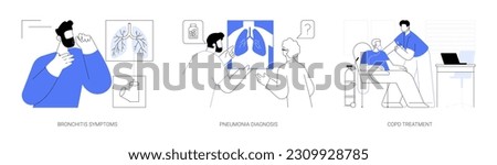 Pulmonary disease abstract concept vector illustration set. Bronchitis symptoms, pneumonia diagnosis, COPD treatment, respiratory distress, medical examination in hospital abstract metaphor. Royalty-Free Stock Photo #2309928785