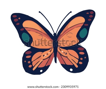 Butterfly in bright orange, flying beauty isolated