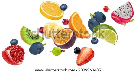Fruit salad ingredients isolated on white background Royalty-Free Stock Photo #2309963485