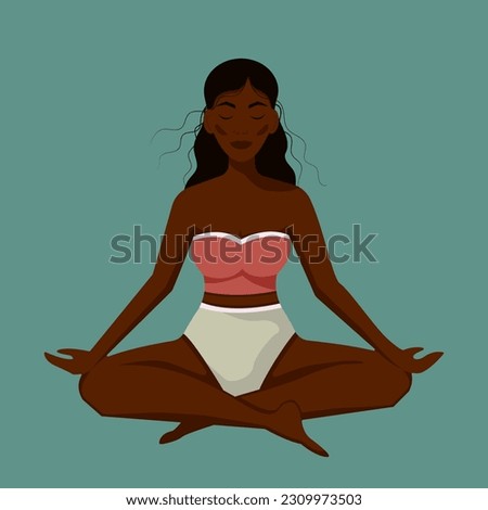 Yoga. Dark-skinned women in the lotus position. vector illusttration