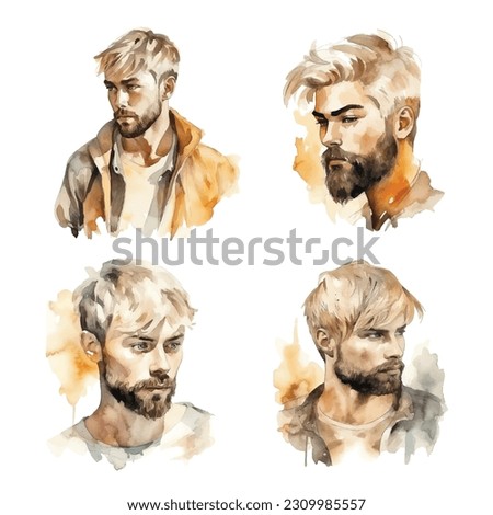 Man with blonde hair watercolor paint collection Royalty-Free Stock Photo #2309985557