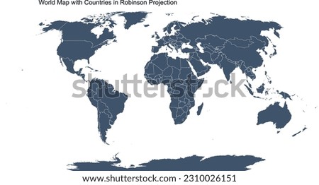 World Map with Countries in Robinson Projection, world map that shows the entire world at once Royalty-Free Stock Photo #2310026151