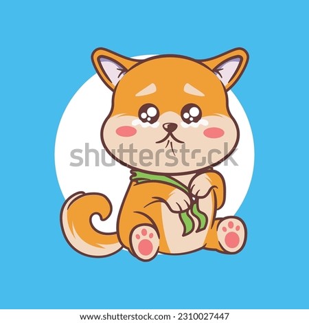 Vector sad orange shiba inu dog clip art or illustration with a commercial license to use for any purpose