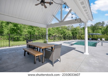 Luxury private backyard with a inground pool Royalty-Free Stock Photo #2310033607