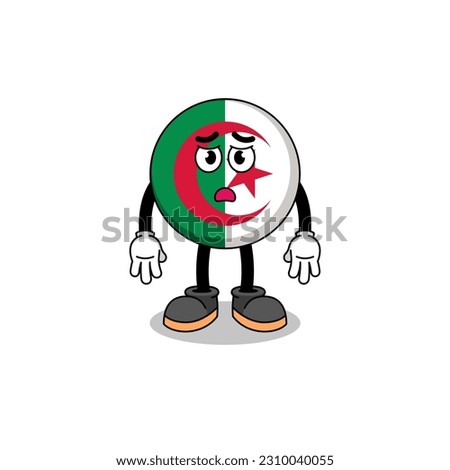 algeria flag cartoon illustration with sad face , character design