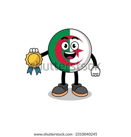 algeria flag cartoon illustration with satisfaction guaranteed medal , character design