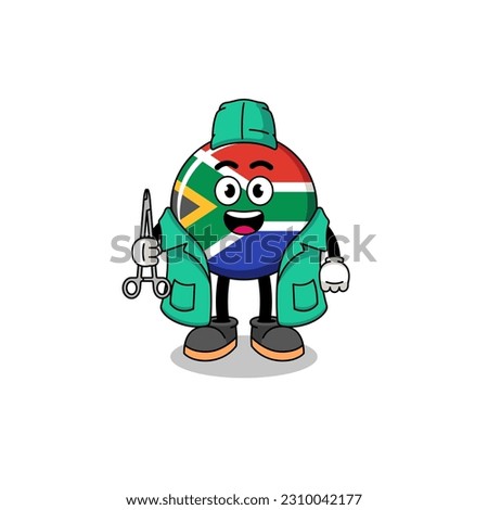 Illustration of south africa flag mascot as a surgeon , character design