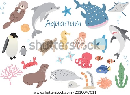 Clip art set of cute aquarium creatures　