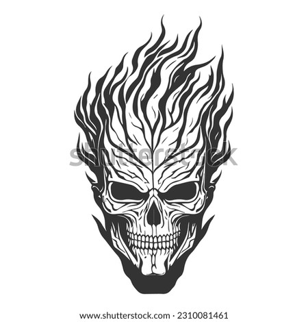 Fiery skull crest. Typical motorcycle gang skull logo Royalty-Free Stock Photo #2310081461