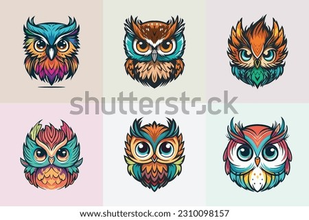 Owl illustrations icon mascot collection in colorful	