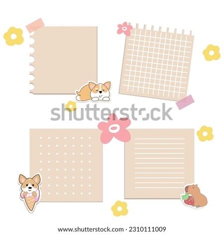 Cute kawaii notes. To do list. Little capy and corgy with flowers. Beautiful planner for school. Flat vector set.