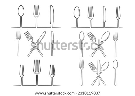 Cutlery Outline Bundle, Cutlery Silhouette Bundle, Fork Vector Bundle, Restaurant Equipment Bundle, Clip Art, Fork Spoon and Knife Outline
