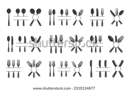 Cutlery Monogram Bundle, Cutlery Silhouette Bundle, Fork Vector Bundle, Restaurant Equipment Bundle, Clip Art, Fork Spoon and Knife monogram, Restaurant tools