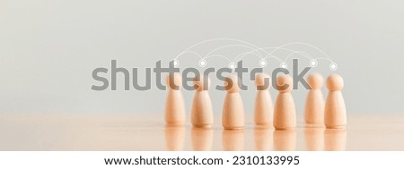 Social gathering and networking global communication linking line on the wooden figurines group as teamwork club and table top. People lifestyles and social media concept. Royalty-Free Stock Photo #2310133995