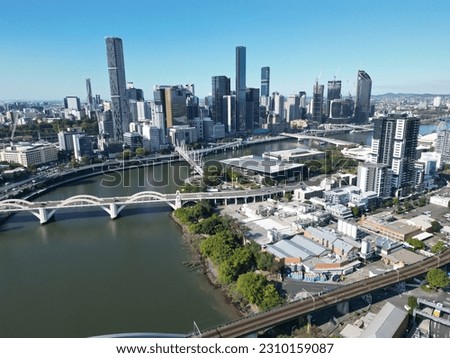 Drone photo of Kurilpa Point, Kurila Bridge Parmalat Site Brisbane City Skyline in background

River Bend 
