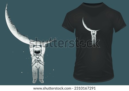 Silhouette of an astronaut hanging with moon. Funny vector illustration for tshirt, hoodie, website, print, application, logo, clip art, poster and print on demand merchandise.